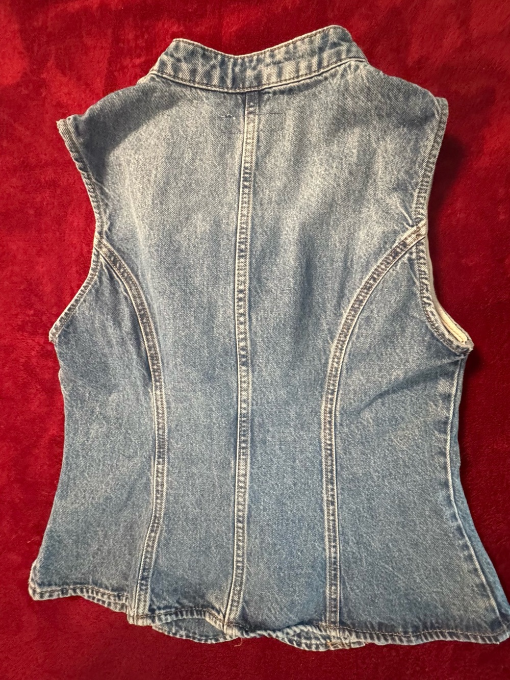 Zara Light Blue Denim Top with Contrast Stitching - Picture 6 of 6
